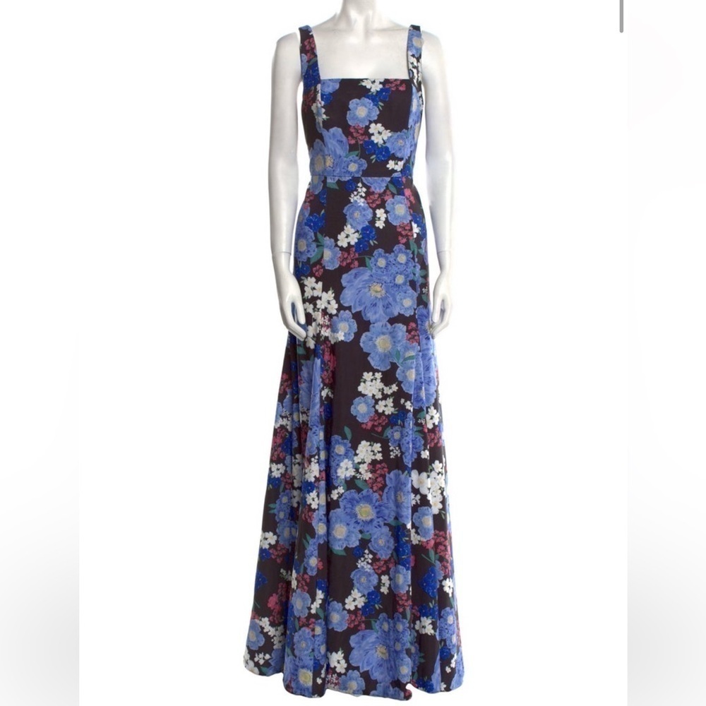 Zac Posen Black Blue Floral Gown Size 14 NWT